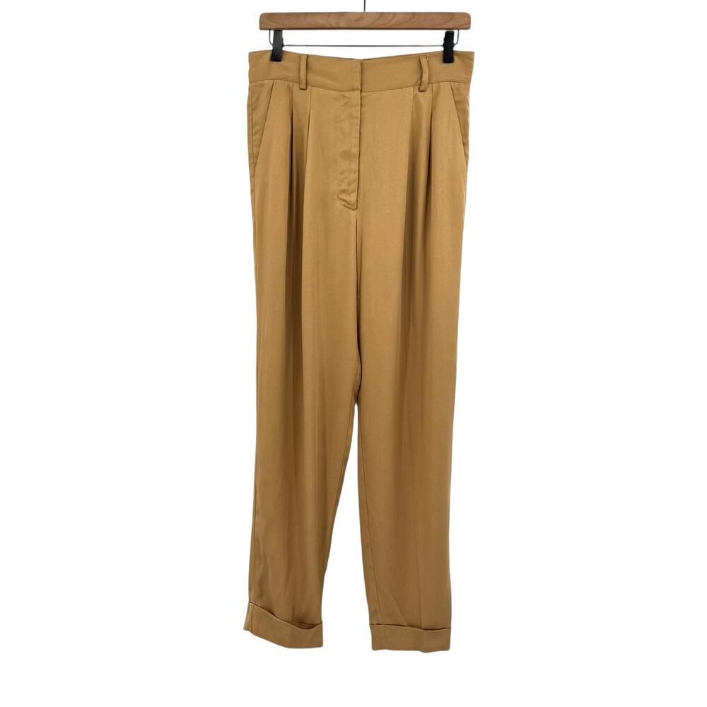 A Loves A Cognac Brown Soft Twill Pleated High Waist Cuffed Trouser Pants Slacks